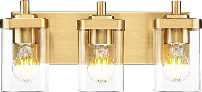 Bathroom Light Fixtures Over Mirror, 3-Light Brushed Gold Vanity Light by Metwet
