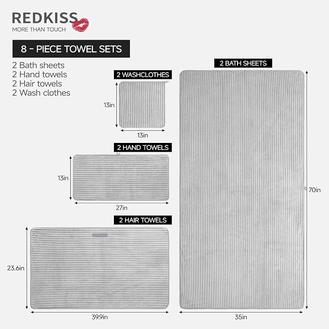 REDKISS Gray Bath Towels Set 8 Piece - Image 3