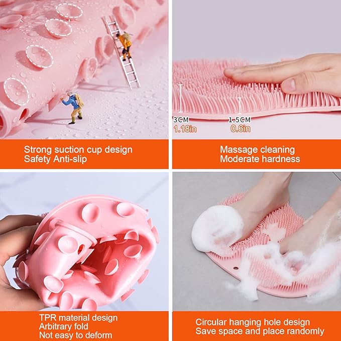 2 Pack Shower Back & Foot Scrubber, Wall Mounted Back Scrubber Silicone Bath - Image 2