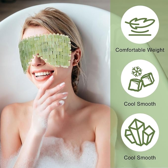 4 Pcs Jade Eye Mask & Skin-Safe Glass Facial Massage Tool, Jade Cooling Mask & - Image 5