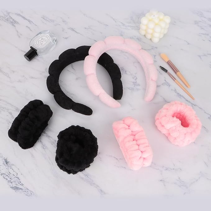 6Pcs Spa Headband and Wristband set, Terry Cloth Skincare Makeup Headbands - Image 7