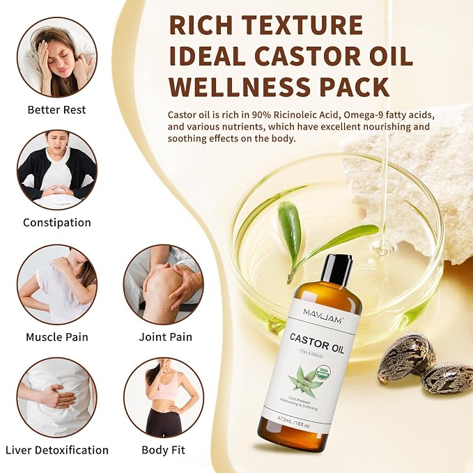 MAYJAM Organic Castor Oil 16 oz, 100% Pure Cold Pressed Castor Oils - Image 4