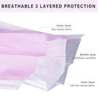 Borje Pink Disposable Face Mask 100 Pcs Pink Face Masks 3 Ply Protection Masks - Image 2