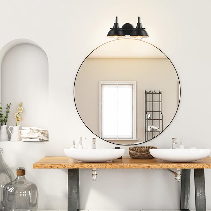 Globe Electric 63000004 3-Piece Bathroom Set, Matte Black, 15.5" 2-Light Vanity - Image 3