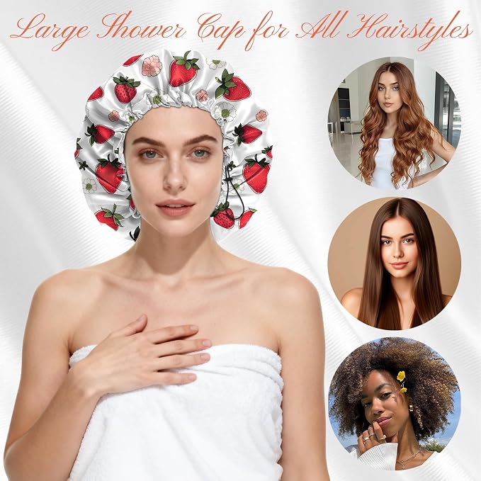 Shower Cap Reusable Double Layer Adjustable Elastic Waterproof EVA Hair Bath - Image 4