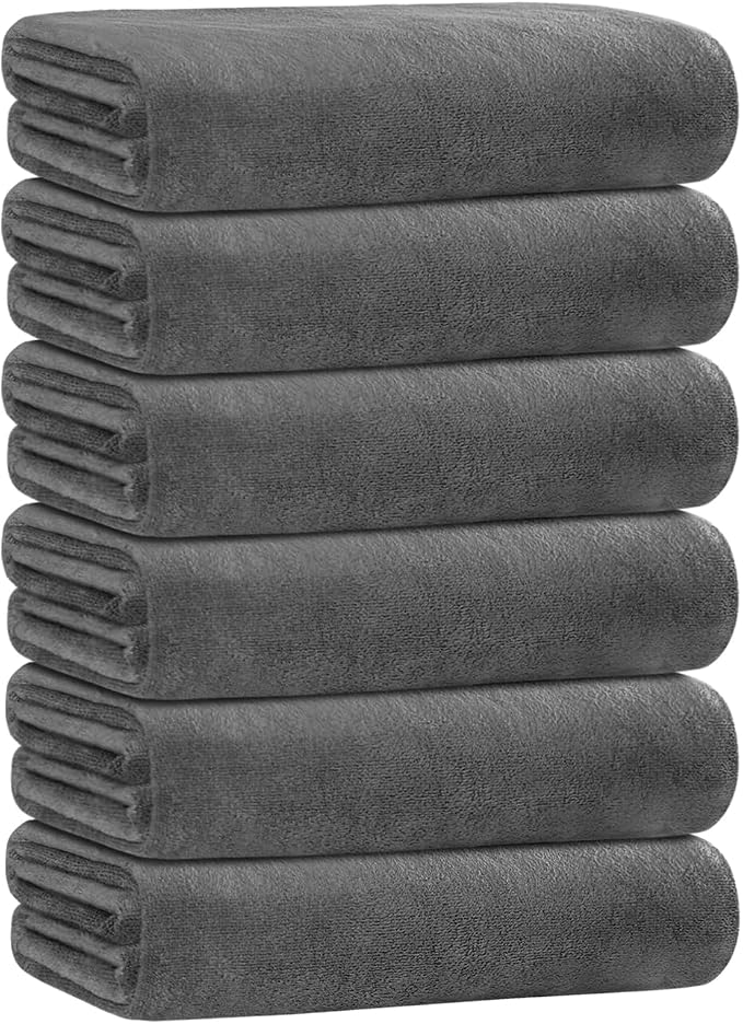 JML Microfiber Bath Towel Set, 6 Pack 30" x 60", Soft Absorbent Microfiber Hair by JML
