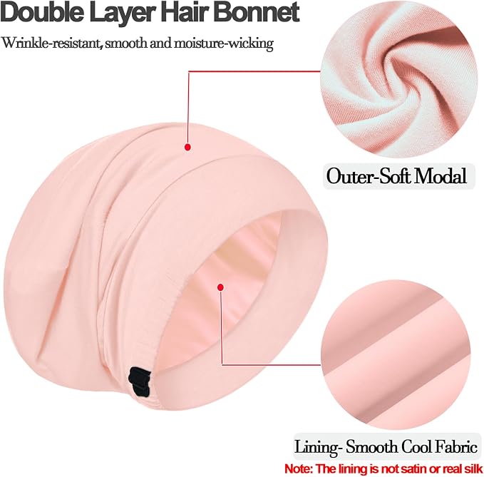 Sleep Cap Bonnet for Sleeping, Adjustable Cooling Ice Silk Lined Hair Bonnets - Image 6