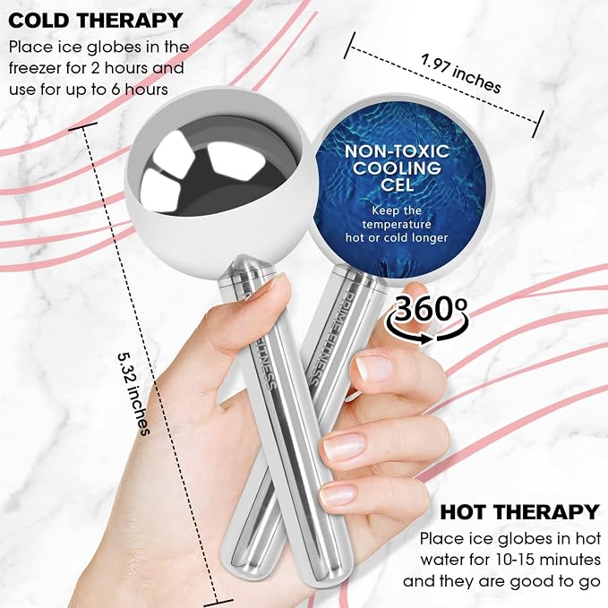 PRIME Fitness Ice Globes for Facials | Unbreakable Steel Cooling Roller | Cryo - Image 3