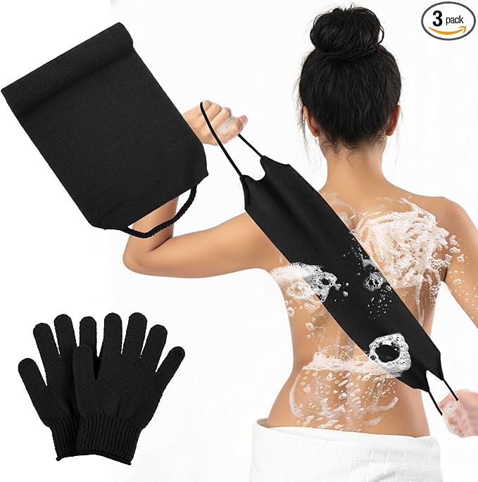 Sibba 3 Pcs Exfoliating Body Scrubber Bath Gloves Set Back Scrubber Shower by Sibba