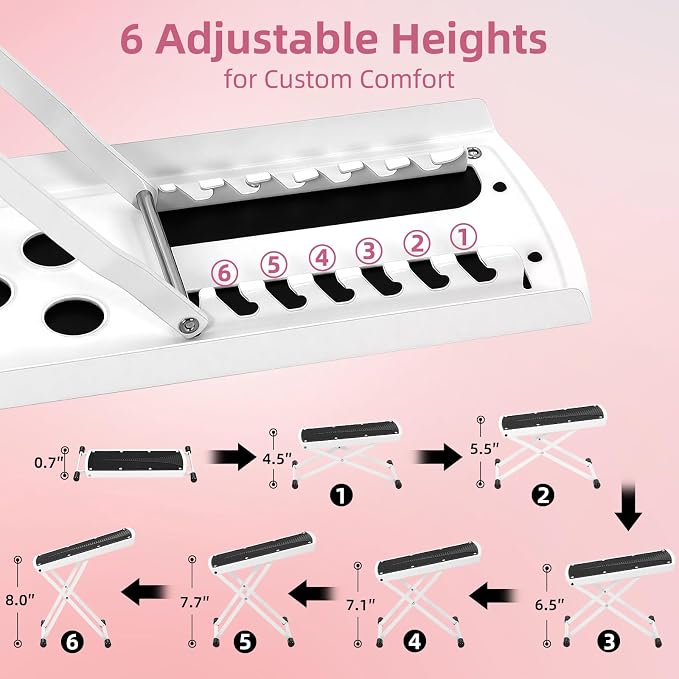 Pedicure Foot Rest, 6 Heights Adjustable Foot Stool, Upgraded Metal Foldable - Image 3