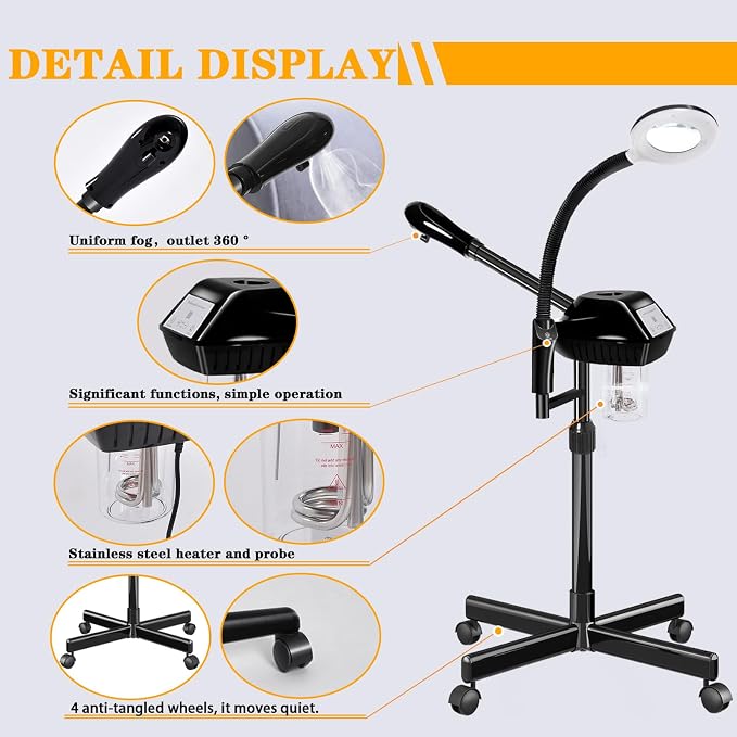 Professional Facial Steamer on Wheels, 2 in 1 Face Steamer - Image 2