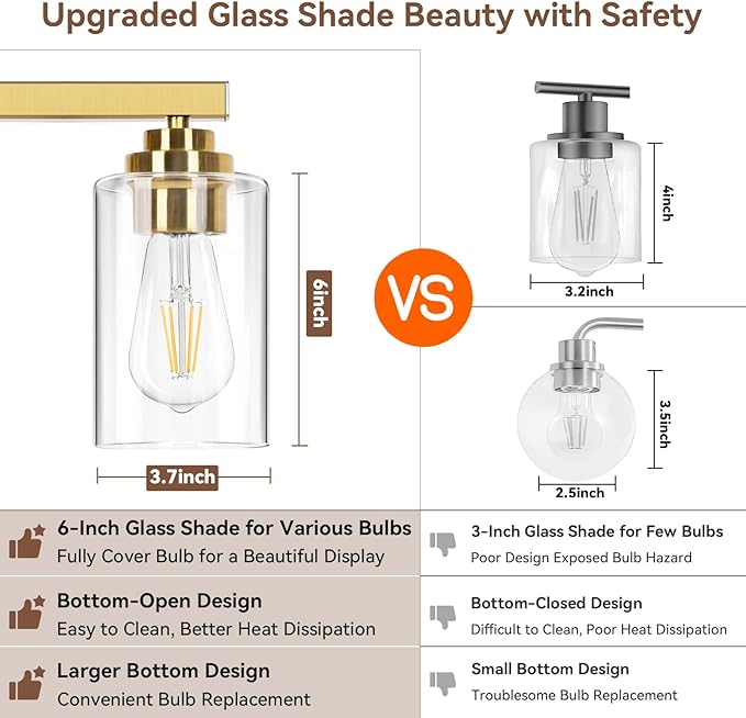 VerRon 5-Light Gold Bathroom Light Fixtures, Brushed Gold Wall Light Fixture - Image 6