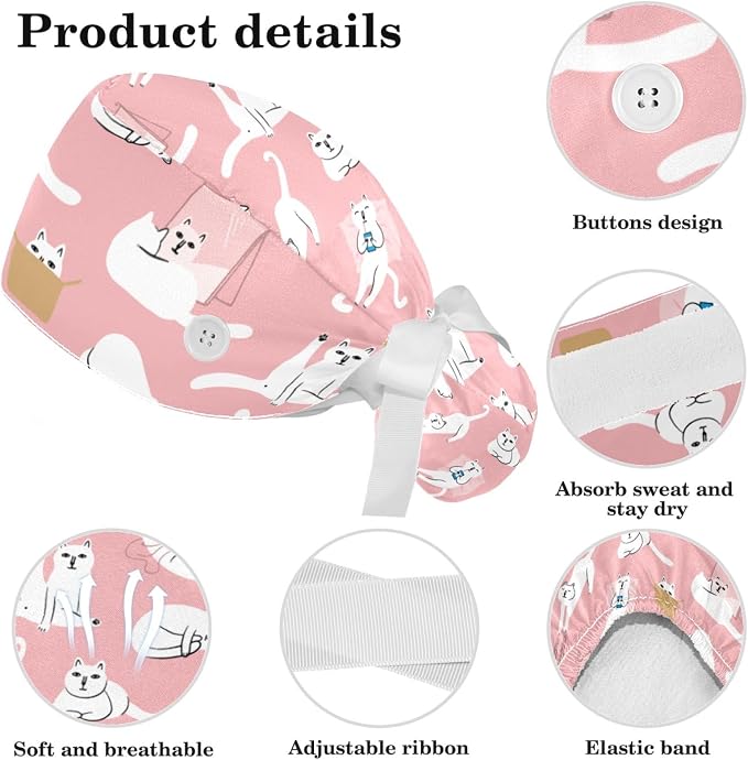 Women Working Cap with Buttons Bouffant Hat Autumn Leaves Nurse Scrub Caps Long - Image 4