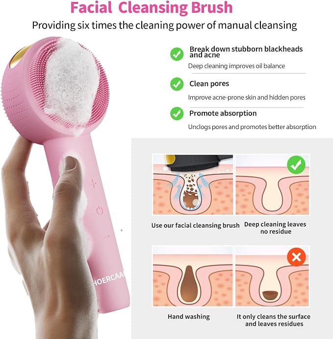 Facial Cleansing Brush Electric – Rechargeable Silicone Face Scrubber, - Image 8