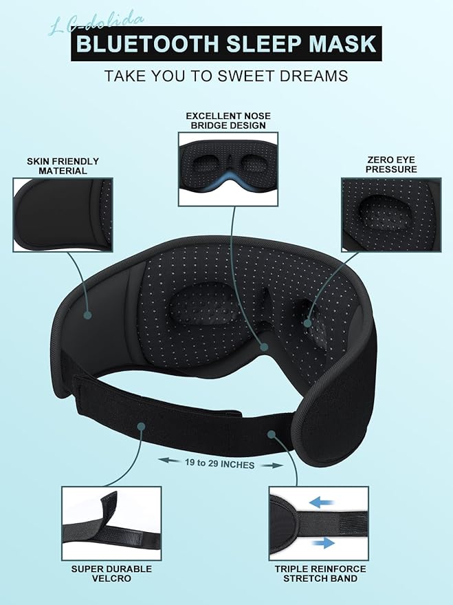 LC-dolida Sleep Headphones, 3D Sleep Mask Bluetooth Wireless Music Eye Mask - Image 6