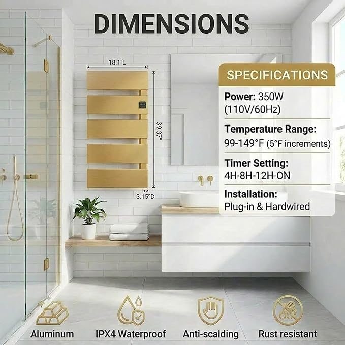 Electric Towel Warmer, Heated Towel Rack - Image 6
