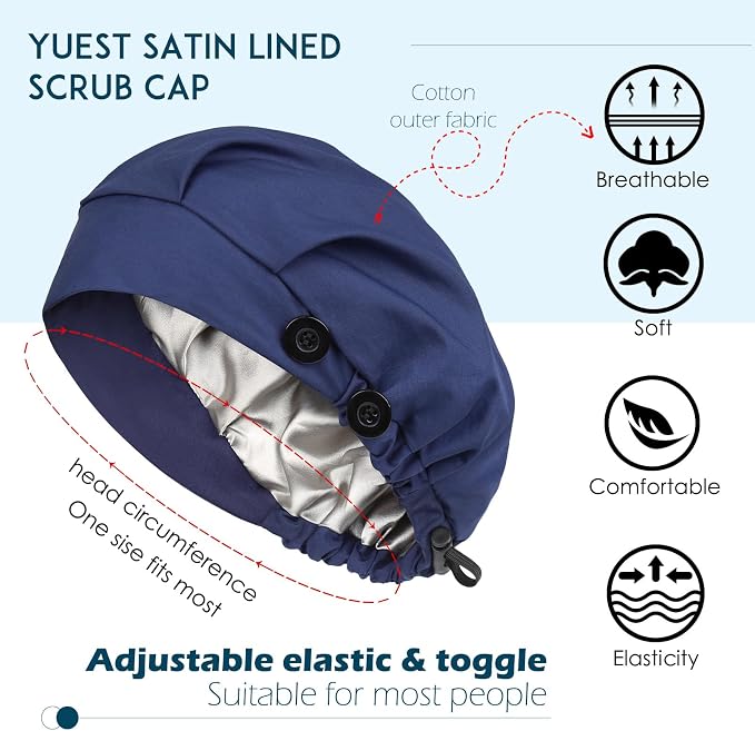2 Pack Satin Lined Bouffant Scrub Caps - Image 2