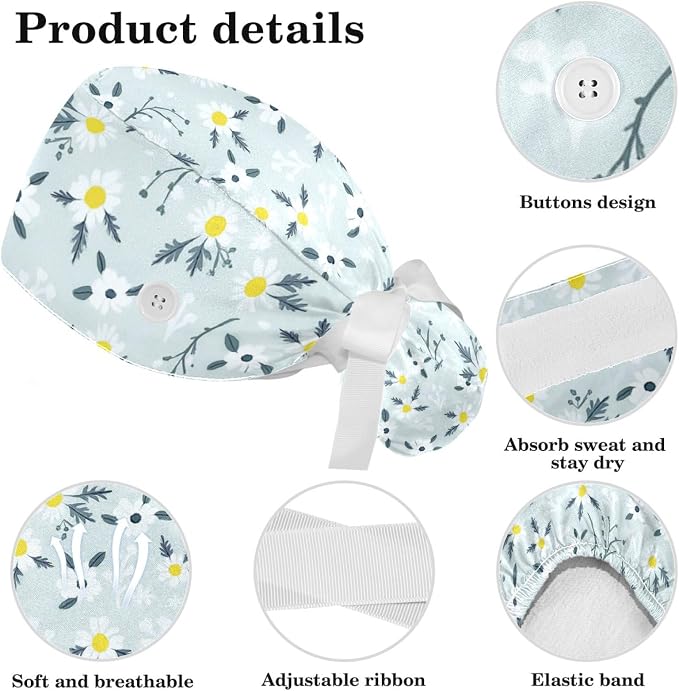Scrub Caps Women Nursing Hats Floral Flowers - Image 4
