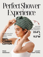 WENSHUO Frosted Pines-Striped Hair Towel Wrap-Drying Tool, 100% Combed Cotton - Image 4