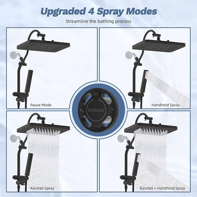 Hibbent 13'' cUPC Certified Shower Head Combo, High Pressure 5-spray Rainfall - Image 5