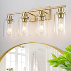 4 Light Gold Bathroom Light Fixtures Brushed Brass Vanity Light Over Mirror by HCCZLighting