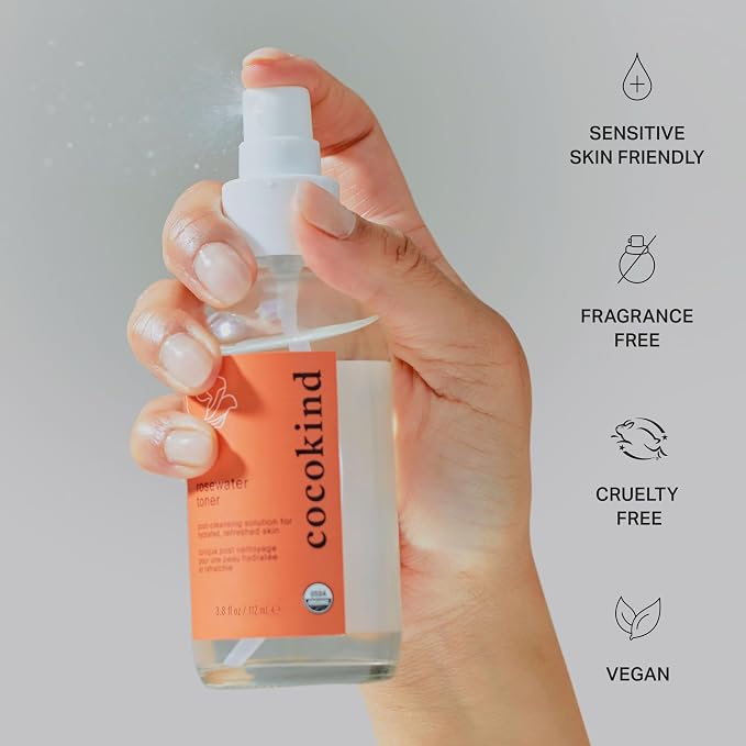 Rosewater Facial Toner by Cocokind, Double Cleanse, and Balance Skins pH - Image 4