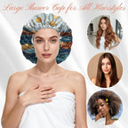 Shower Cap Reusable Double Layer Adjustable Elastic Waterproof EVA Hair Bath - Image 4