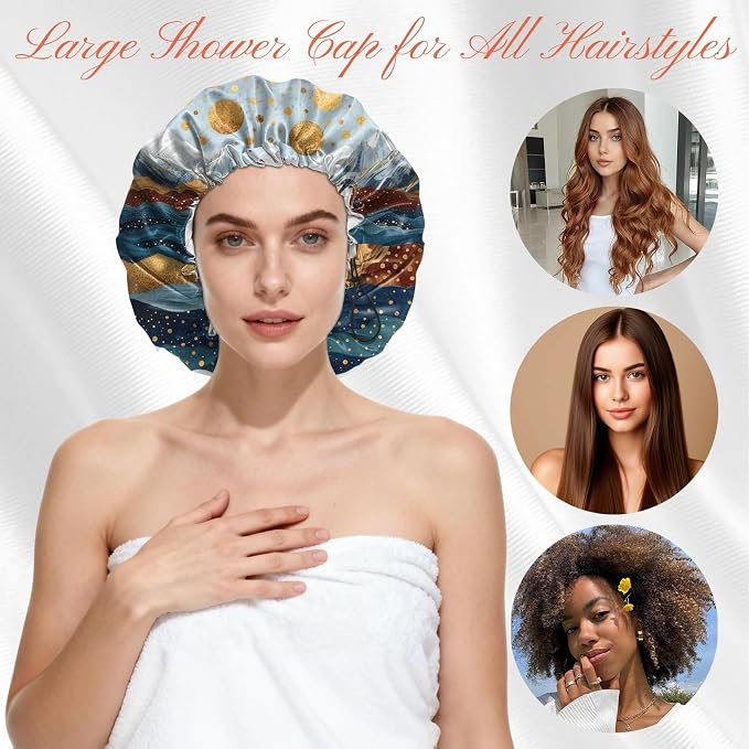 Shower Cap Reusable Double Layer Adjustable Elastic Waterproof EVA Hair Bath - Image 4