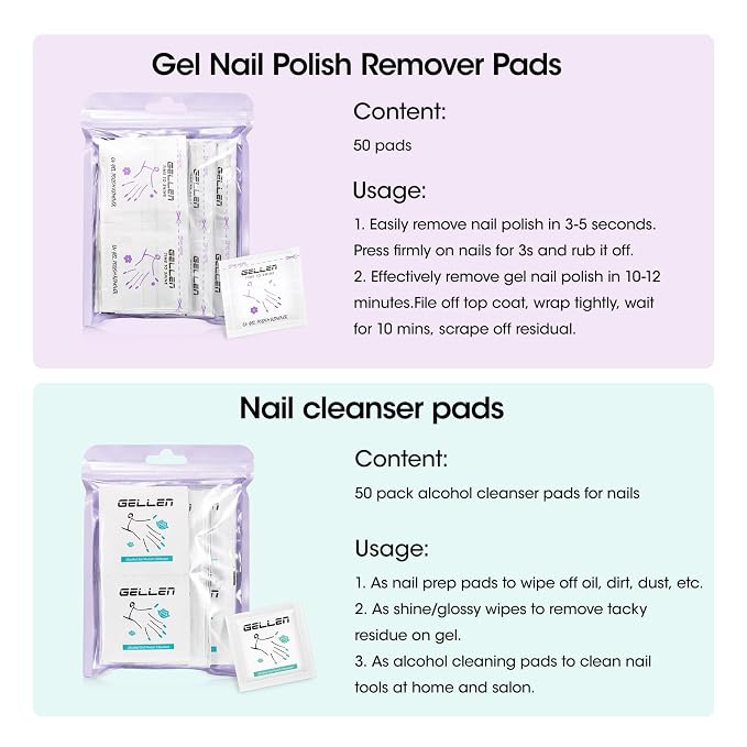 Gellen 100 Pack Nail Cleanser Pads and Polish Remover Pads, Acetone Nail Polish - Image 2