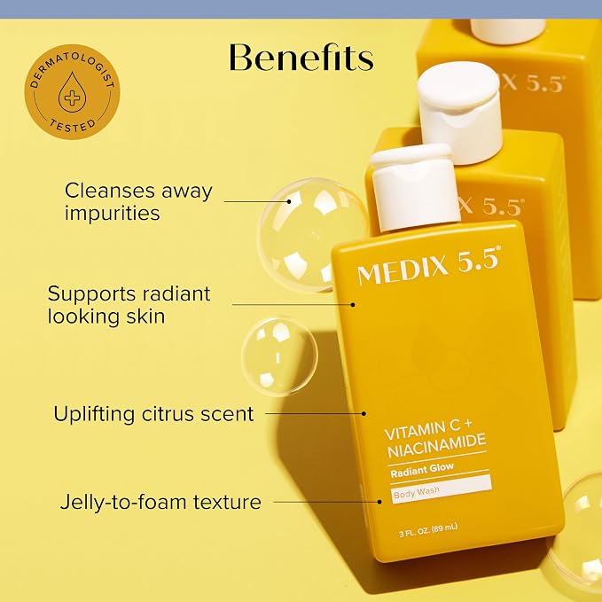 MEDIX Radiant Glow Vitamin C Body Wash W/ Niacinamide | Citrus Scented Gentle - Image 2