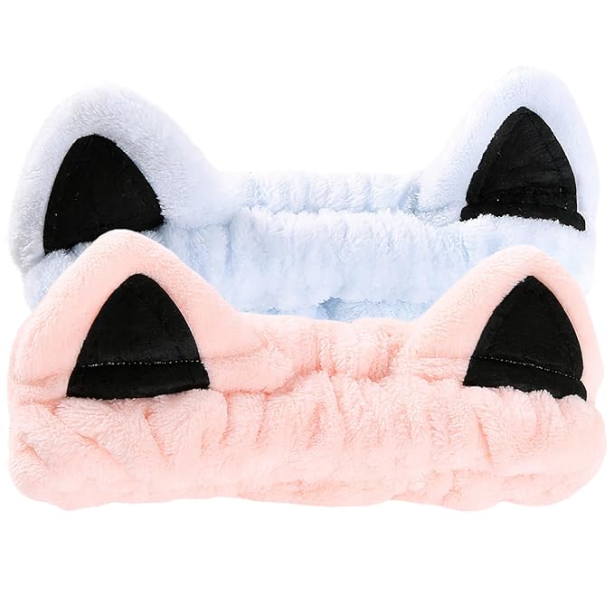 2 Pcs Cat Ears Headband, Cute Spa Headbands by Waliah