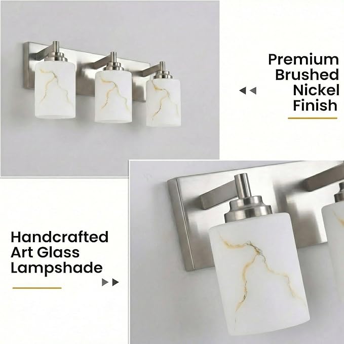 3-Light Bathroom Light Fixture, Brushed Nickel Modern Vanity Light - Image 4