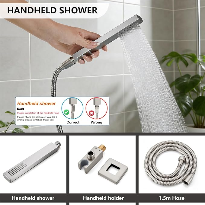 Midanya Shower System with Tub Spout, Bathtub Shower Faucet Set with Square - Image 8