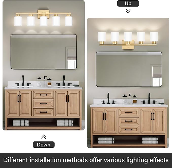 FonmYim Gold Bathroom Light Fixtures, 5-Light Modern Vanity Light Over Mirror - Image 6