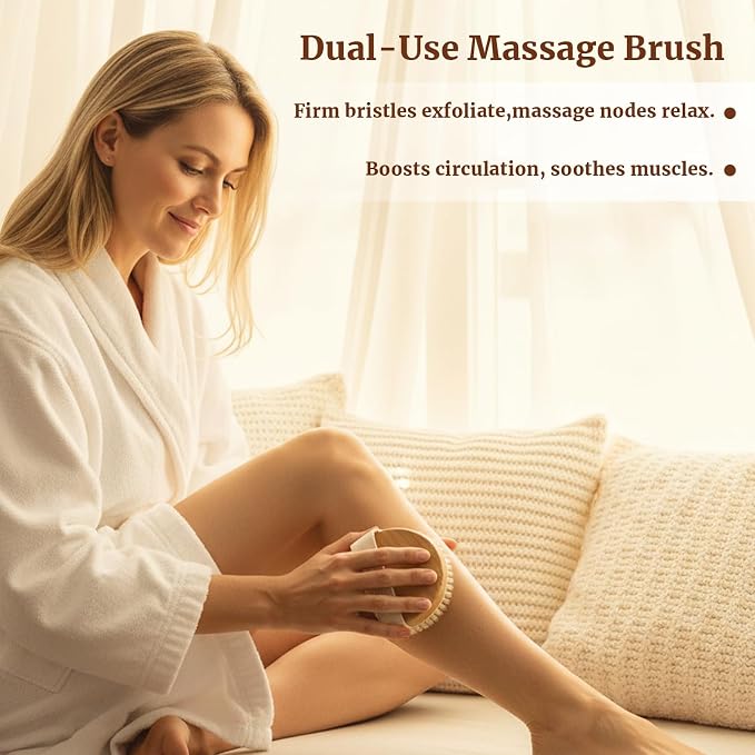 Dry Brush Set-4 Packs Natural Boar Bristle Dry Brushing Body Brush Exfoliating - Image 6