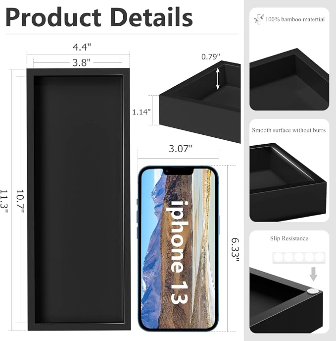 ZHWS Bathroom Tray Countertop for Toiletries, Bamboo Kitchen Tray for Soap - Image 5
