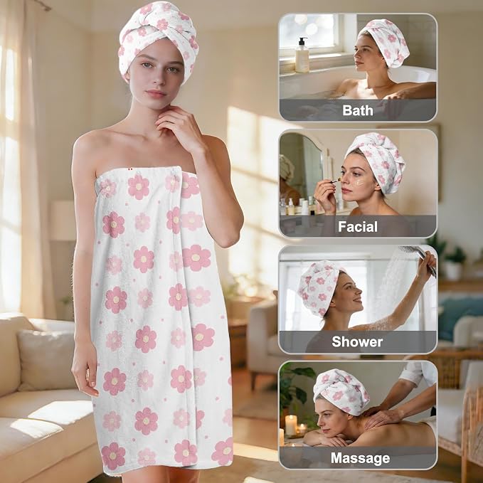 Absorbent Bath Towel Wrap Set for Women, Microfiber Shower Robe Body Towel - Image 2