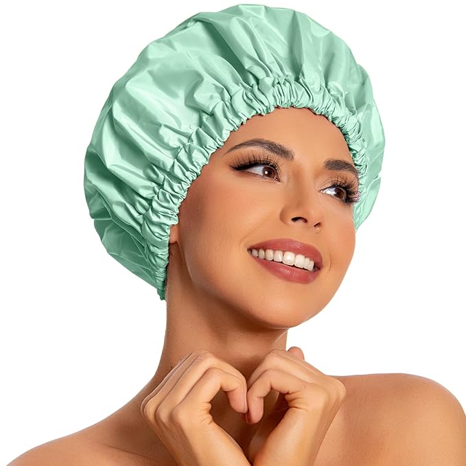 Reusable Shower Cap for Women, Large Waterproof Shower Bonnet by Edoneery