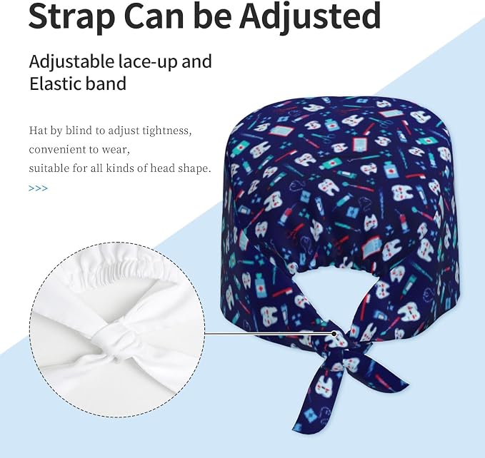 Working Cap Scrub Caps with Sweatband Adjustable Tie Back Hat Nurse Surgical - Image 2