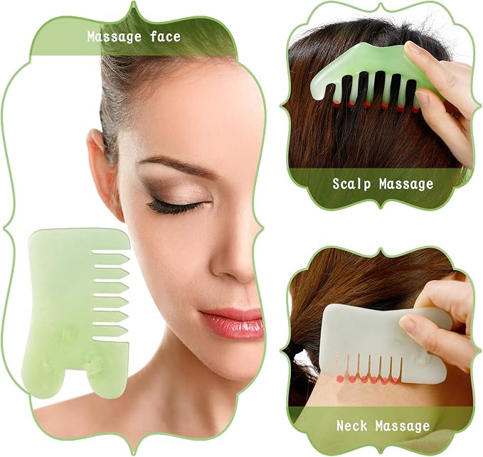 Geiserailie 2 Pcs Jade Combs Esthetician Supplies Massage Stone Hair Gua Sha - Image 3