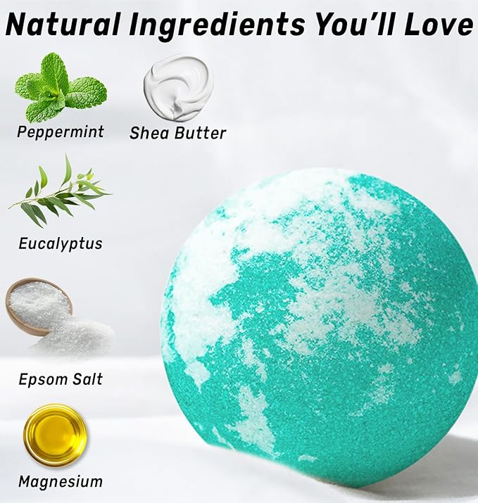 Magnesium Menthol Fizzing Bath Bomb Eucalyptus Peppermint Epsom Salt Refreshing - Image 3