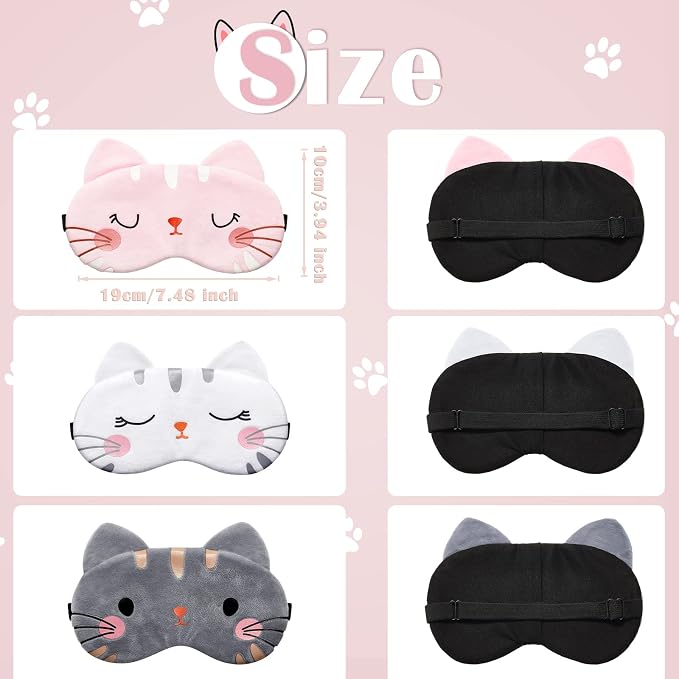 Haysandy 3 Pieces Sleep Mask for Kids Girls Cute Cat Sleeping Eye Cover Soft - Image 2