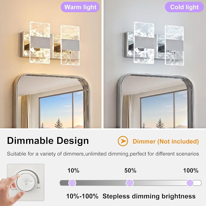 Modern LED Bathroom Light Fixtures Dimmable 2-Light Chrome Vanity Light - Image 4