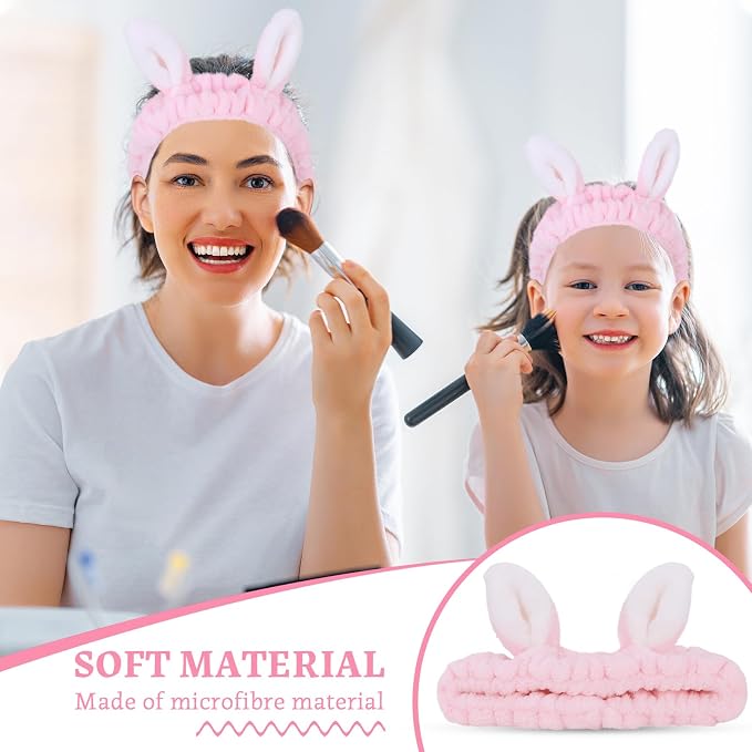 Cute pink Rabbit Ears Headband Frog Eye Elastic to Wash Face - Image 6