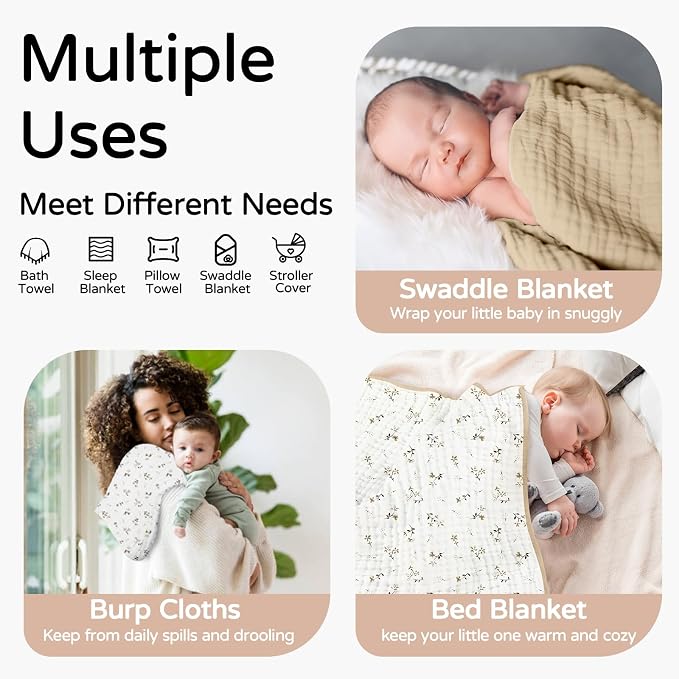 Yoofoss Hooded Baby Towels for Newborn 2 Pack 100% Muslin Organic Cotton Baby - Image 4