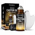 Organic Castor Oil Roll On & Stainless Steel Gua Sha Facial Tool – Metal Face by FioraNaturals