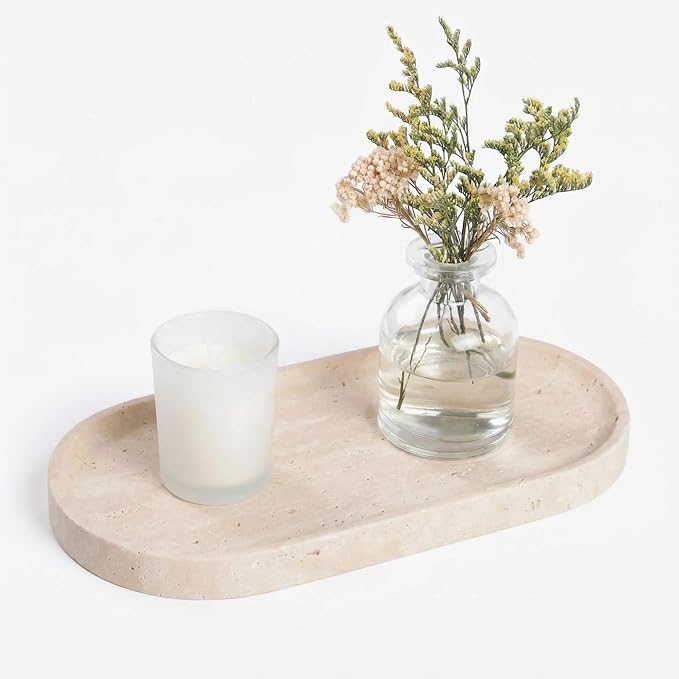 Beige Travertine Vanity Tray | Natural Stone Bathroom Organizer | Perfume & by Unknown