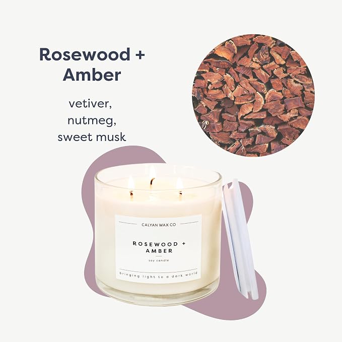 Calyan Wax Co. Rosewood & Amber 3 Wick Scented Candle - Image 2