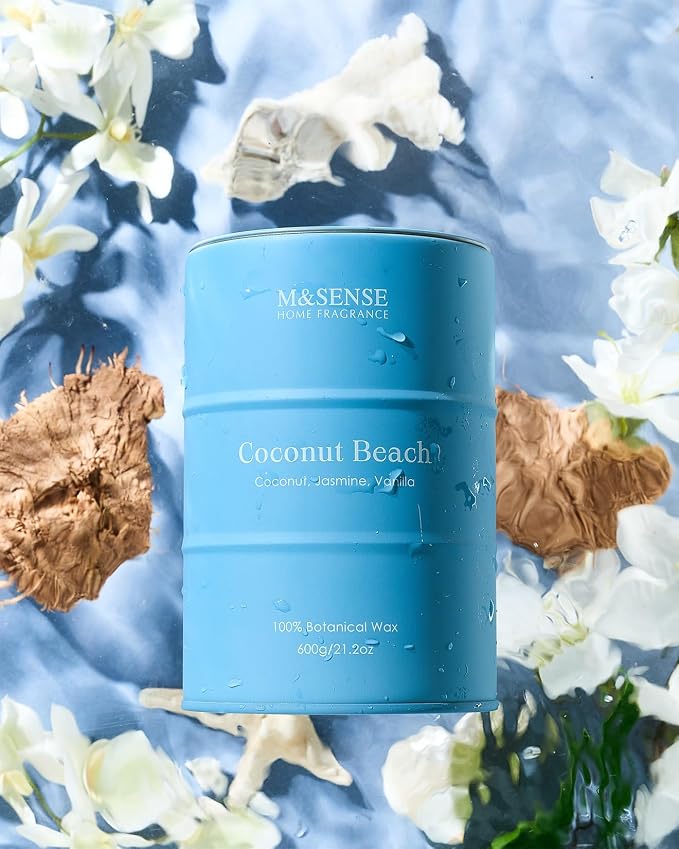 M&SENSE Coconut Beach Scented Candles Large Summer Candle, Natural Soy Candles - Image 2