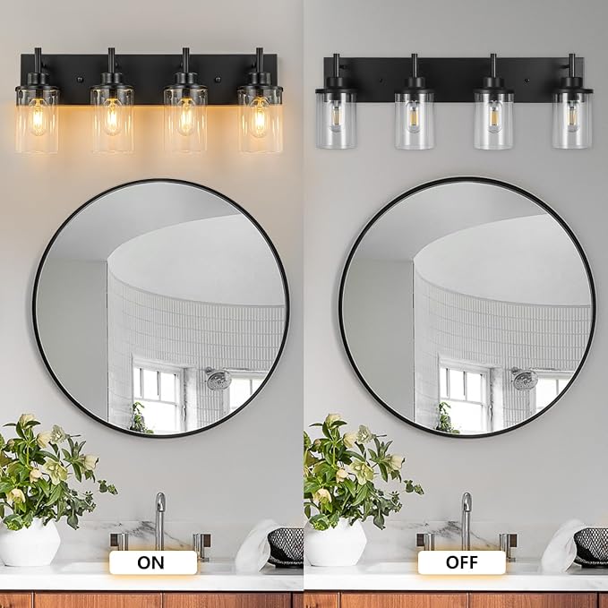 GoYeel Bathroom Light Fixtures Over Mirror, Matte Black Vanity Light 4 Light - Image 6